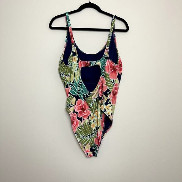 NWT Hurley 50+ Sun Protection Floral One Piece Swimsuit Pink Multi Pull On Sz XL - Picture 4 of 9